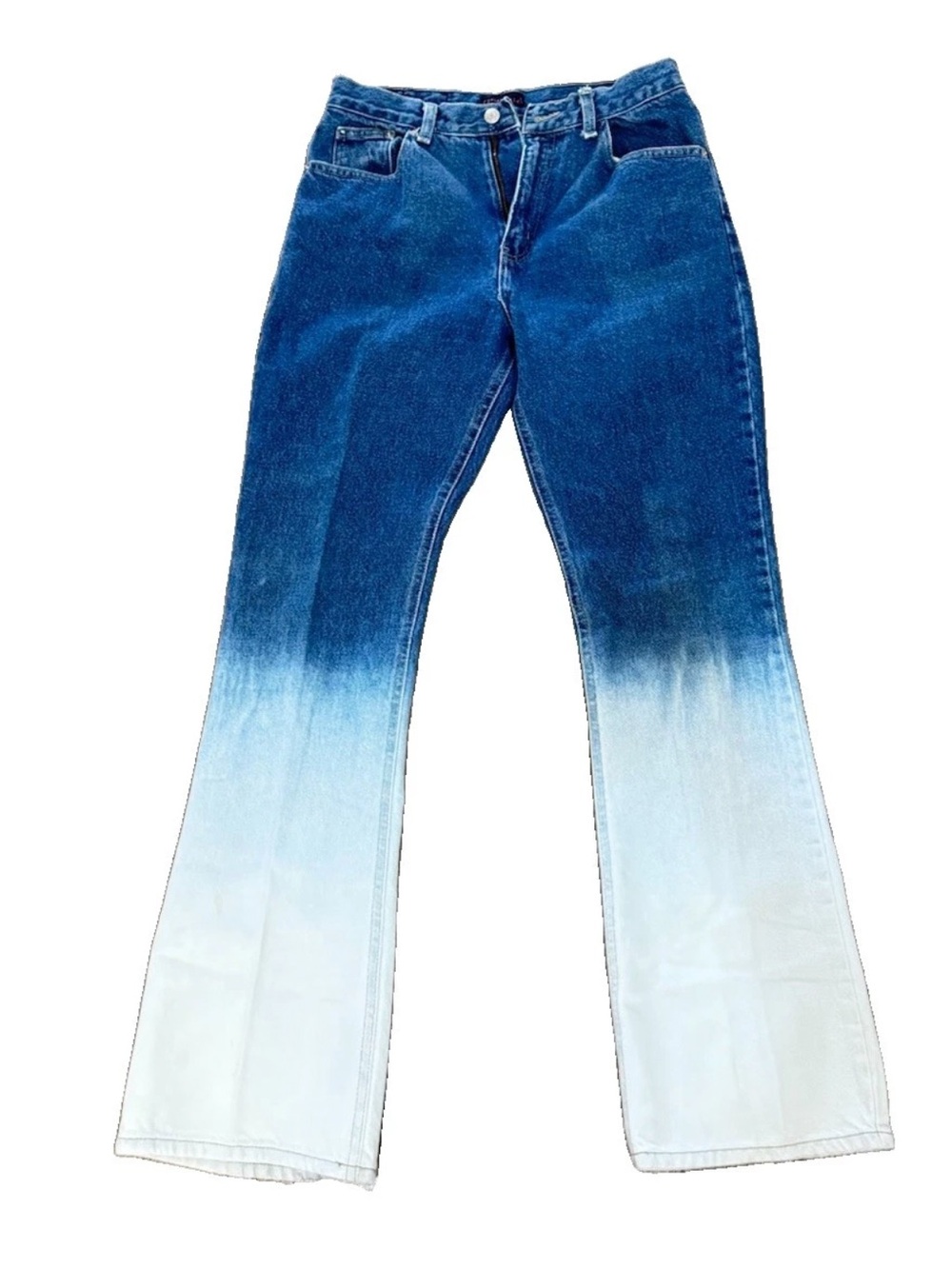 Vintage Y2K Cyclone Girl Ombre Flare Jeans Size 7 Blue Ombre Wide Leg 90s